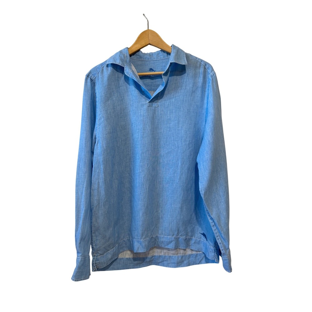 Tommy Bahama 100% Linen Pullover Shirt Sz S Bright Blue Beach Resort Tropical